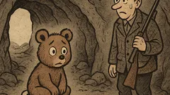 Dowcip: Myśliwy wpada do niedźwiedziej jaskini…